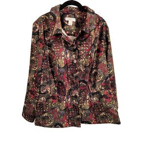 Cj Banks 1X Multicolor Abstract Button-Up Shirt Snap Closures Long Sleeves